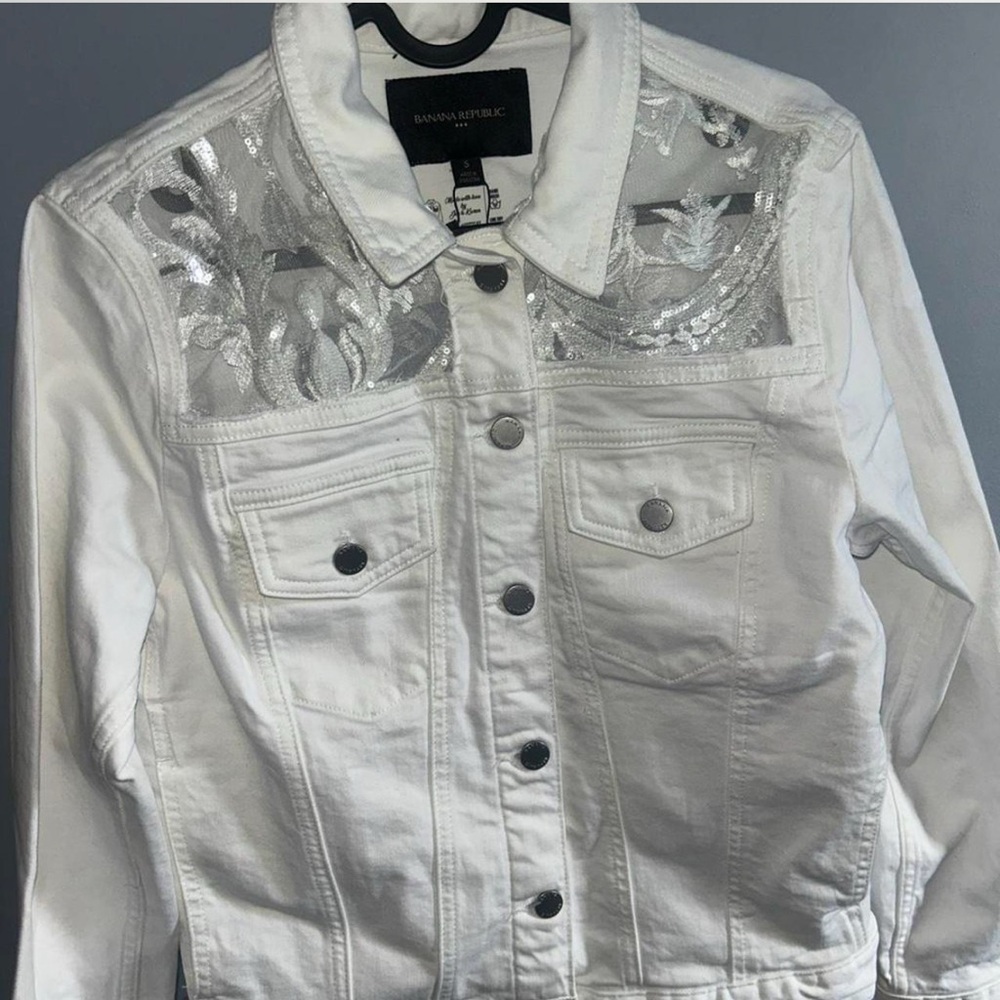 Banana Republic White Jean Jacket with Silver Details